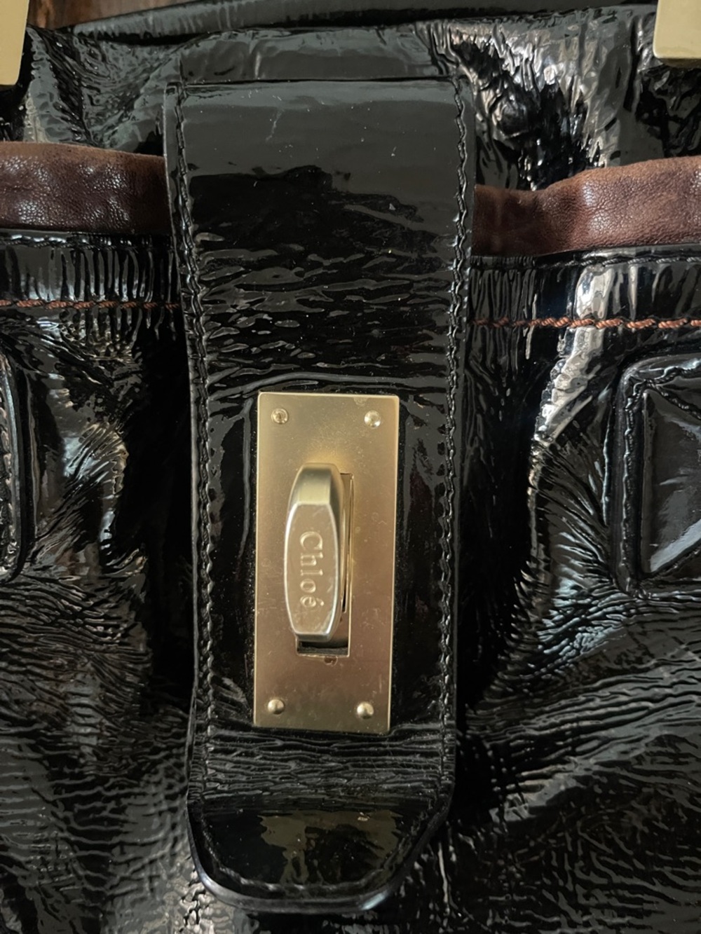 Chloe vintage bagBlack Patent Leather Tote Bag with Gold-Tone Hardware capsule